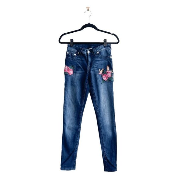 True Religion Womens Denim Jeans Skinny Embroidered Floral Blue Wash Size 26 - Picture 1 of 10